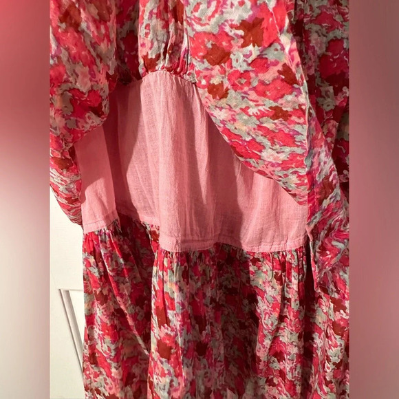 FP ONE Free People Pink Multi Floral Baby Doll Tiered Layers MED Spaghetti Strap - Picture 3 of 14